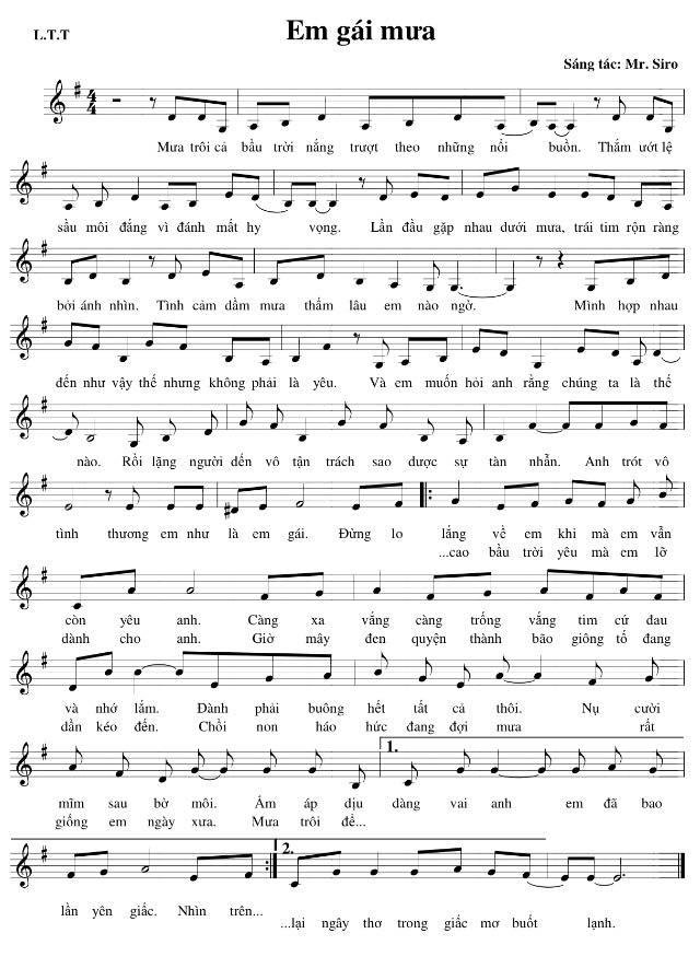 Sheet nhạc Em Gái Mưa